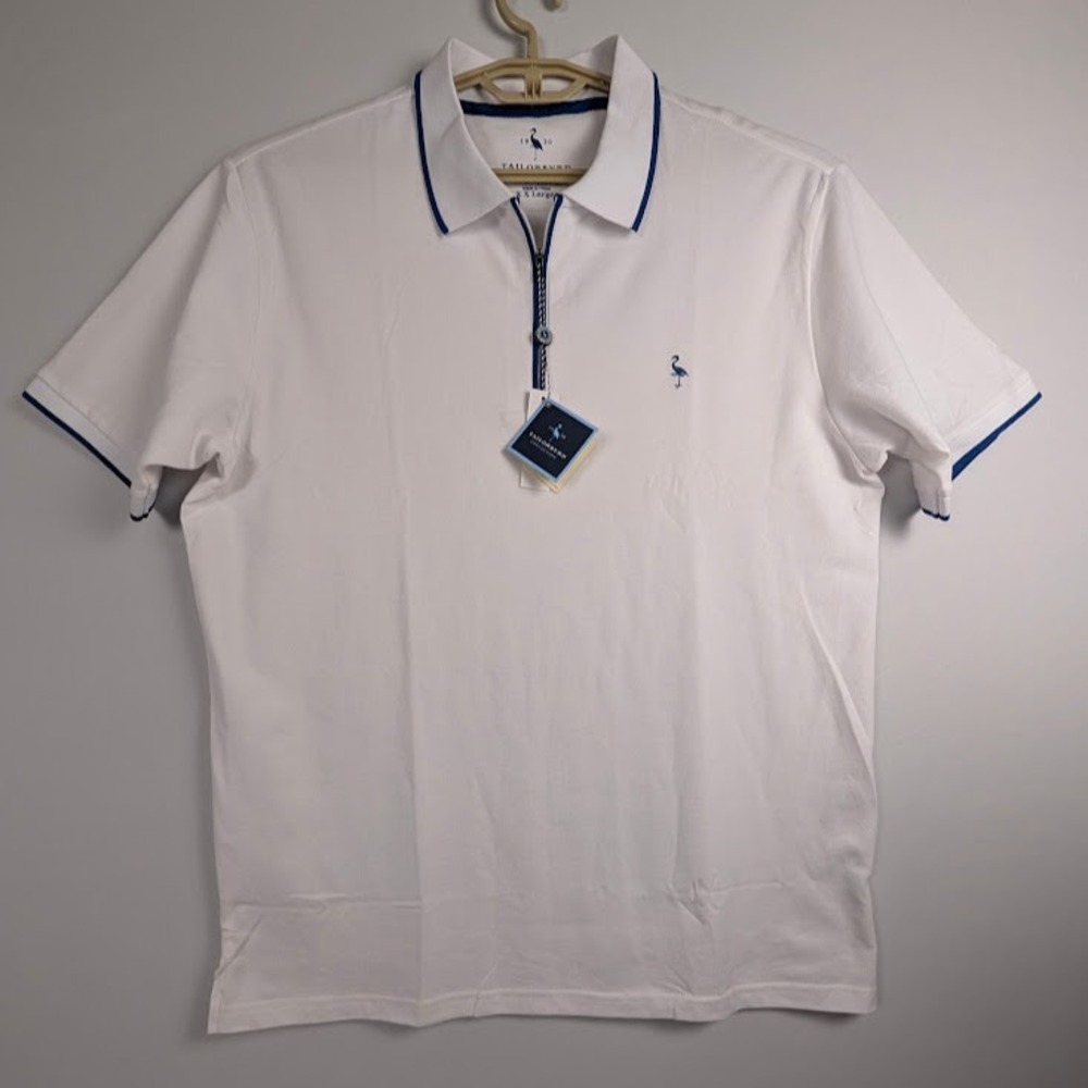 Tailorbyrd Golf Polo Shirt Mens XXL White/Navy Micro Pique Stretch Quarter Zip